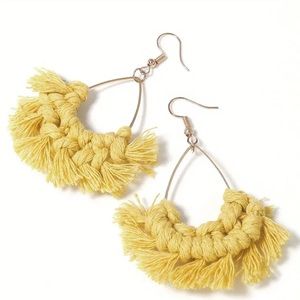 Bohemian golden honey yellow handcrafted woven tassel drop earrings new NWT